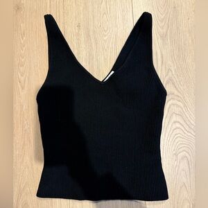 Babaton Black Ribbed V-Neck Top